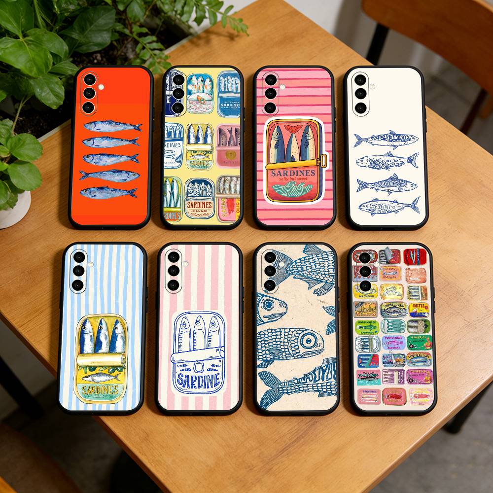 Чехол для телефона S-Sardines F-Fish Art для Samsung Galaxy A73,A72,A71,A70,A53,A52,A51, Мягкий силиконовый черный чехол