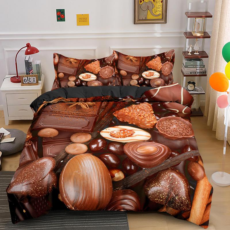 Sweet Chocolate Bedding Set Dessert Candy Duvet Cover With Pillowcase Girls Kids 2/3pcs Bedclothes Single Queen King Bed Sets