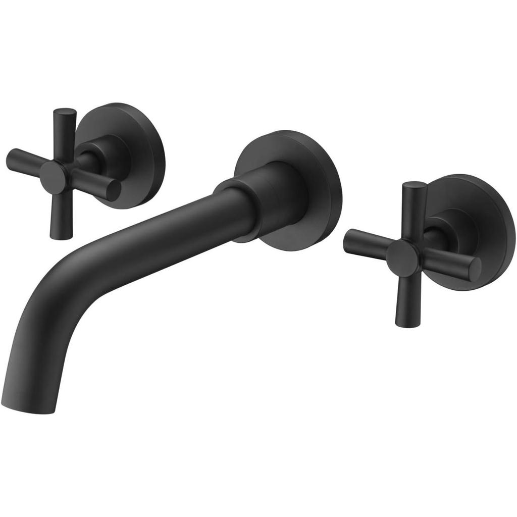 Wall Mount Bathroom Faucet Nickel,Cross Handles and Rough-in Valve Included