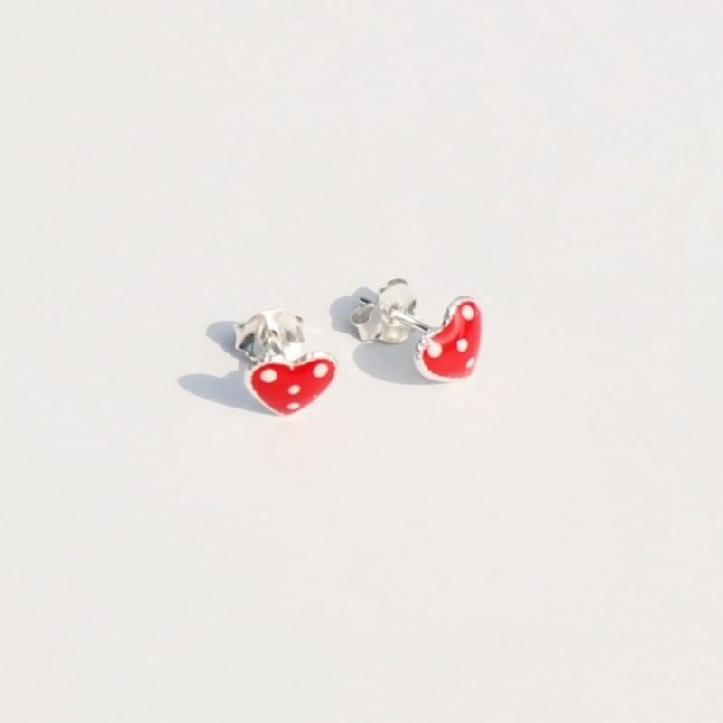 BONBEAU Dotting Red Heart Silver Pin Earrings