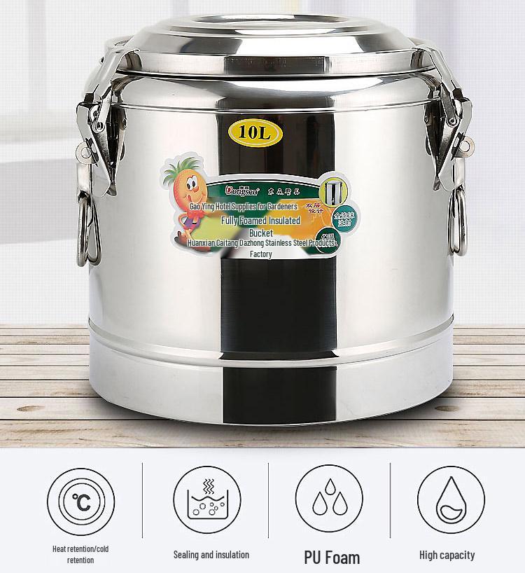 Large Capacity 304 Stainless Steel Insulated Bucket - 3-Layer Thickened Sealed for Rice, Soup, Tea, Hot Water, and Soy Milk