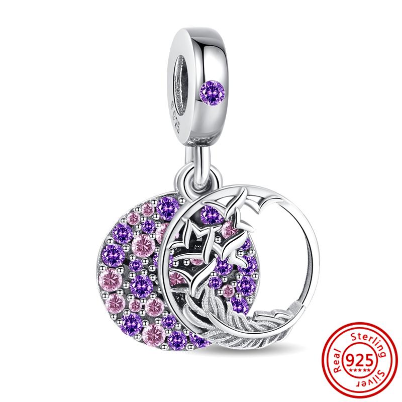 Новый серебряный кулон S925 «Луна, дерево, я люблю маму», блестящие бусины с паве, подходят для оригинальных подвесок, браслетов, «сделай сам», для женщин, ювелирных изделий
