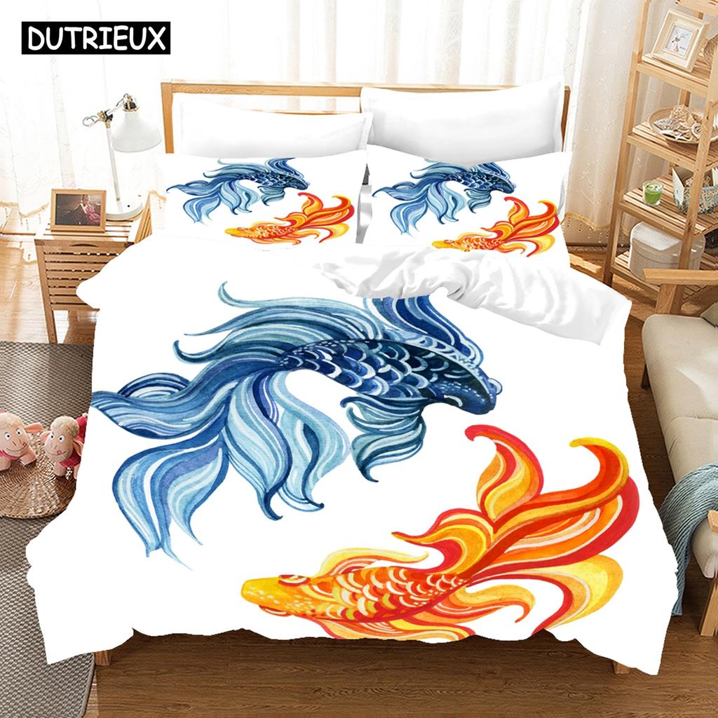 3D-печать мультяшная рыба фото комплект постельного белья в китайском стиле пододеяльник с наволочкой двуспальная кровать в комплекте