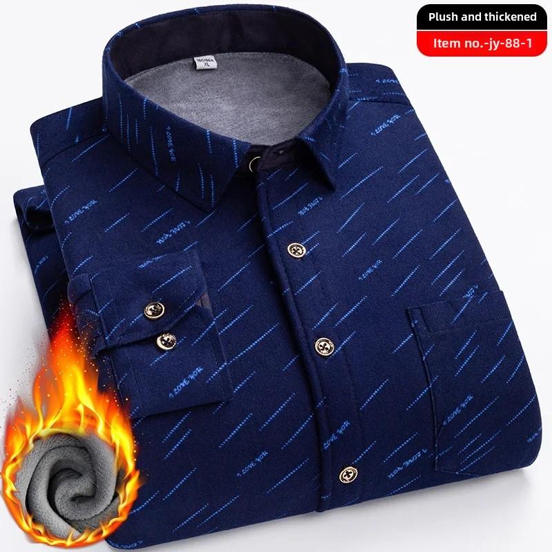 Thickened Flannel Men's Shirt Warm Plaid Winter Casual Square Collar Plus Size Clothing Fleece Lined Double Sided Velvet