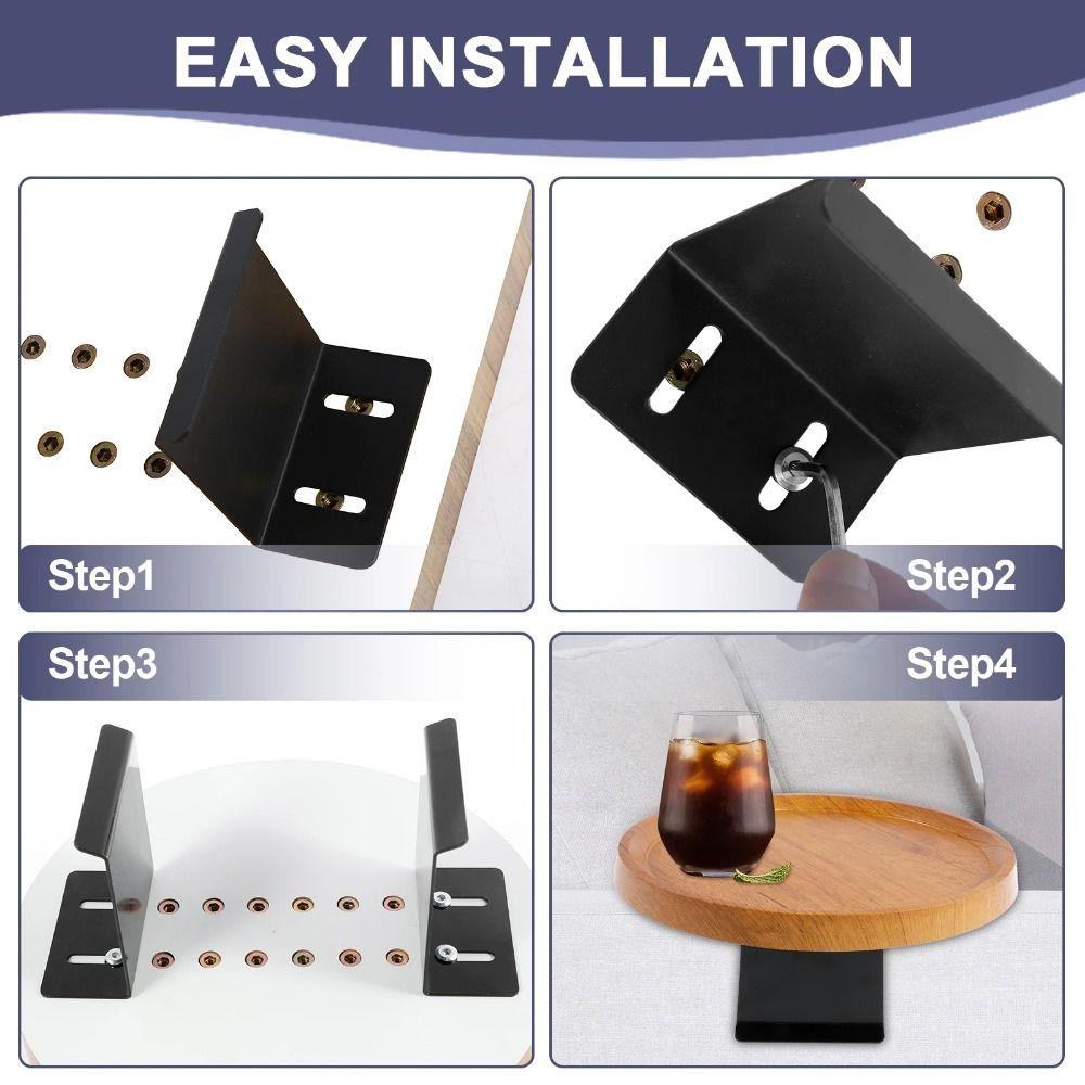 Adjustable Wooden Mini Side Table Round Couch Arm Side Holder Sofa Arm Rest Organizer Family