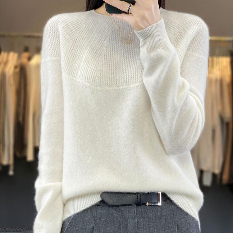 Wool Sweater Women Autumn Winter Pullovers O-Neck Hollow Long Sleeves Cashmere Knitwear Female Basic Bottoming Shirt