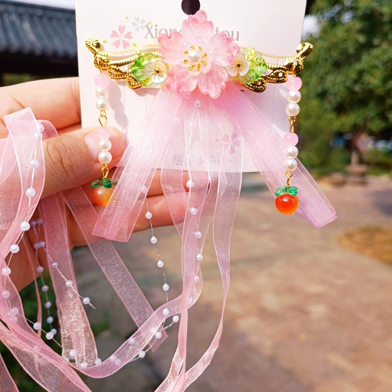 Hanchen Ancient Style Hair Accessories for Girls - Tassel Hairpin, Hanfu Ribbon Clip, Princess Duckbill Clip