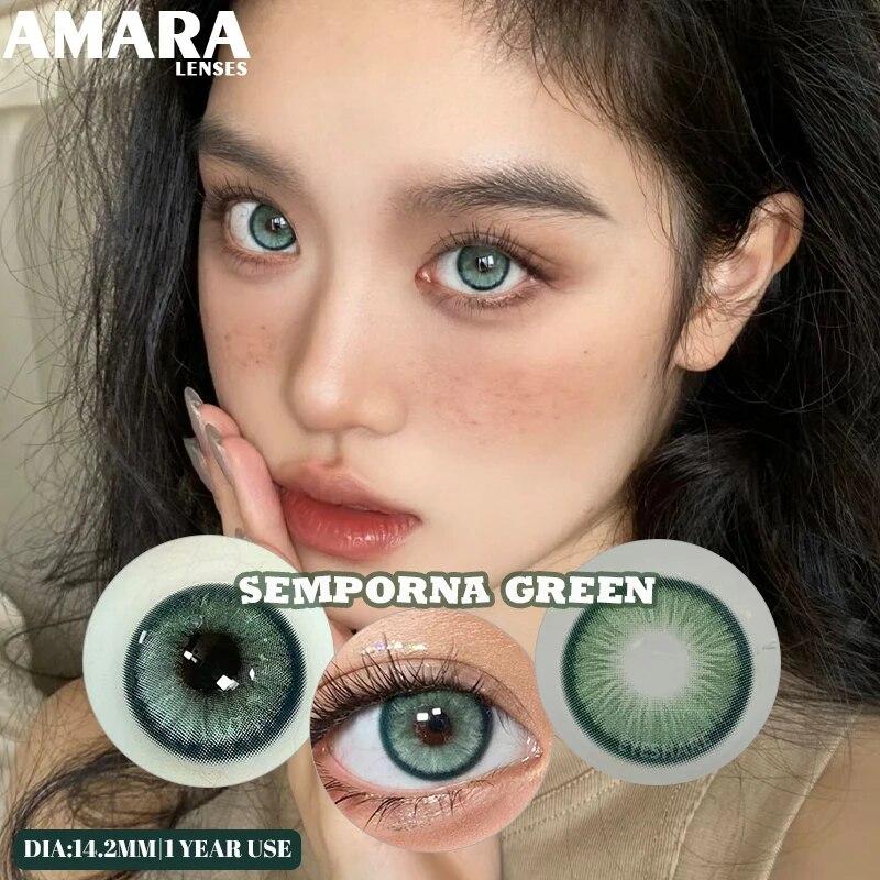 Цветные контактные линзы AMARA для глаз, голубые глаза, зеленые линзы, корейские модные серые линзы, красивые зрачки, ежегодно, 2 шт./пара