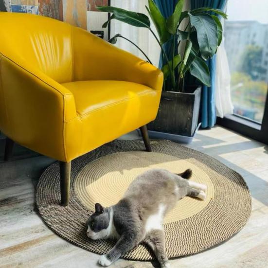 Хлопковый Веревочный Коврик для Кошек Круглый Когтеточка для Кошек Мягкий Моющийся Ковер с Кисточками Двусторонний Плетеный Напольный Коврик для Спальни Гостиной Зоны Отдыха Кошек