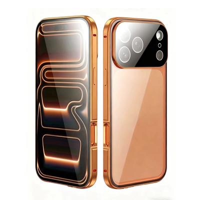 Металлический магнитный чехол для телефона с полной защитой 360° для iPhone 17 Air 16 15 14 13 12 11 Pro Max Двустороннее закаленное стекло Противоударный чехол