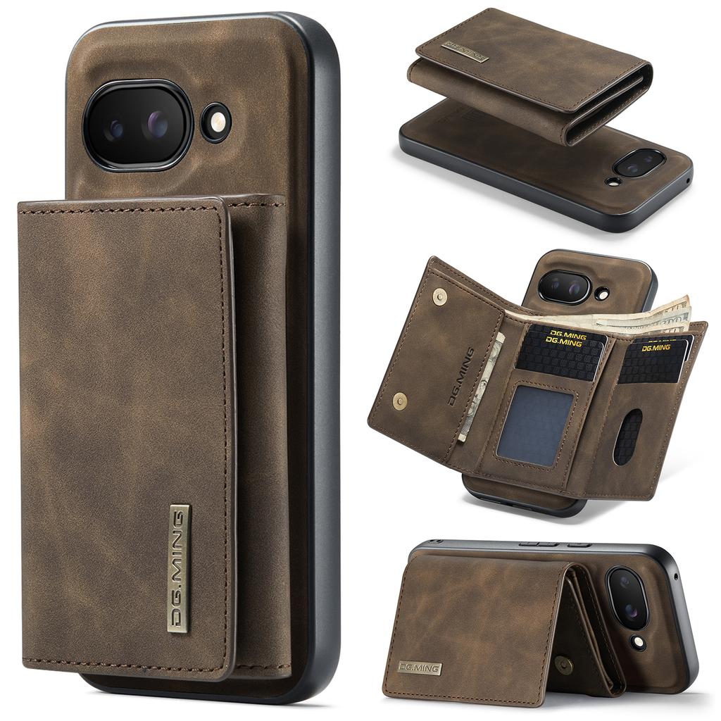 DG.MING M1 Series for Google Pixel 9a Case Kickstand PU Phone Cover with Detachable Wallet