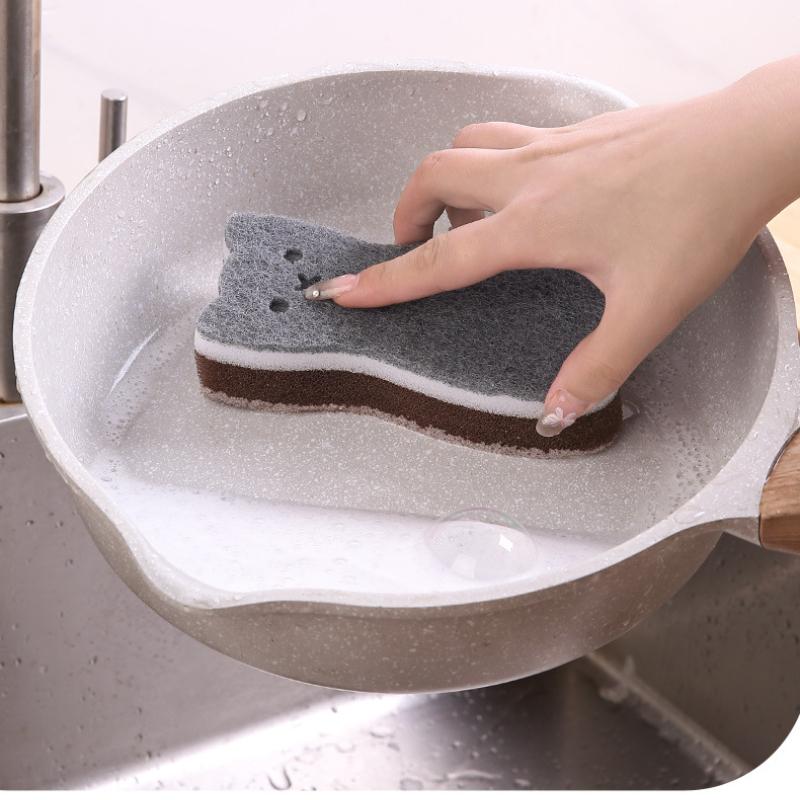 Набор из 4 толстых милых губок для кухни с изображением кота - прочные инструменты для мытья посуды и уборки