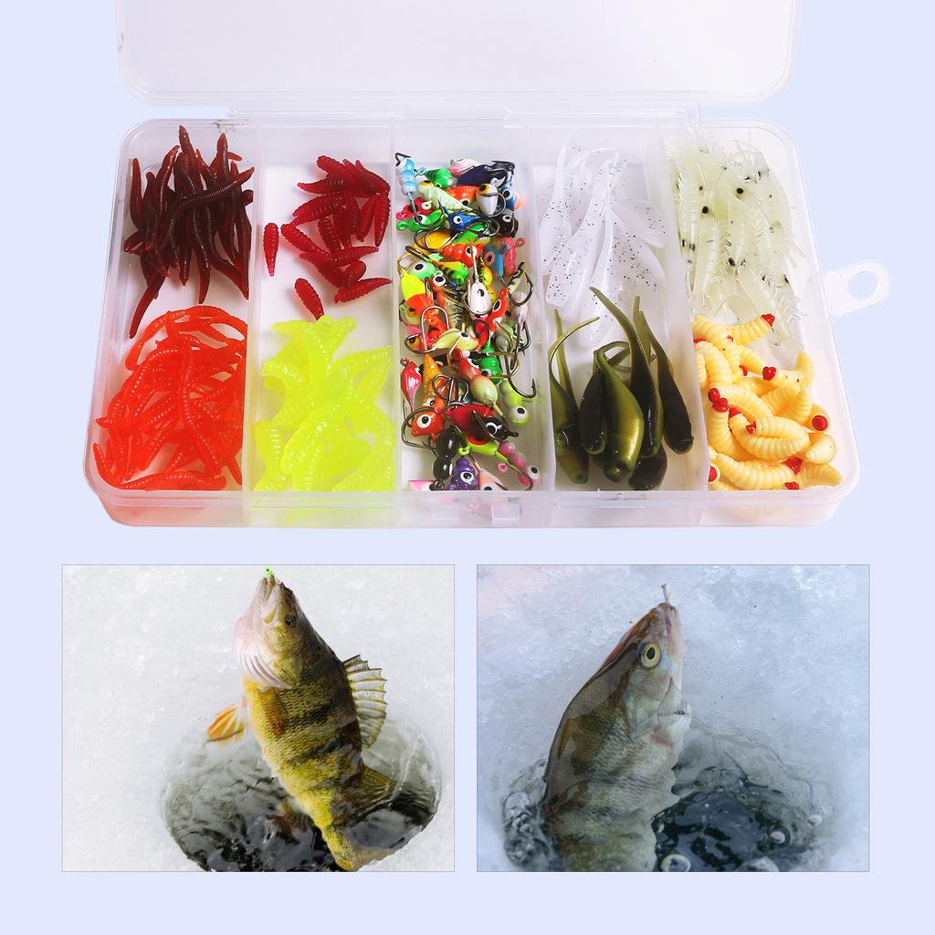 160pcs Ice Fishing Jigs Ice Fishing Lures Ice Fishing Starter Kit for Walleye Crappie Panfish