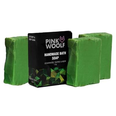 Органическое мыло для купания Pink Woolf | Кедр, Чайное дерево и Ним | Натуральное и ручной работы | Антибактериальное и противогрибковое | Осветляет тон кожи – 110 г (Пакет из 3)