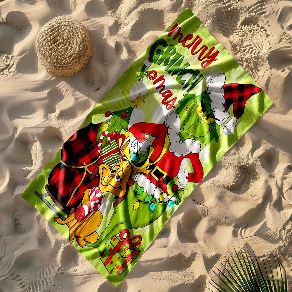 Grinch Christmas Celebration cozy beach towel lightweight for Outdoor Daily Use Bath Accessory Perfect Gift for Friends & Family