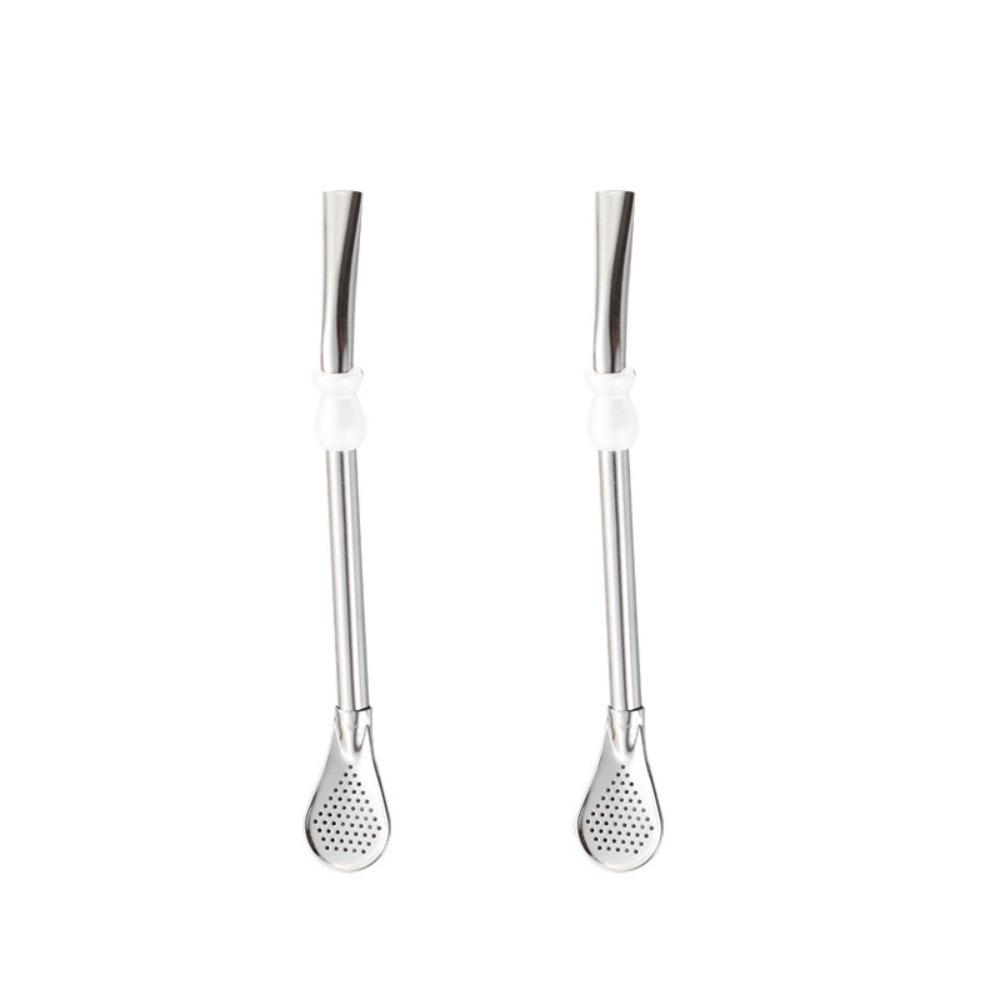 2 Piece Reusable Yerba Mate Drinking Straw 304 Stainless Steel Filter Straw Straw Spoon Cafe