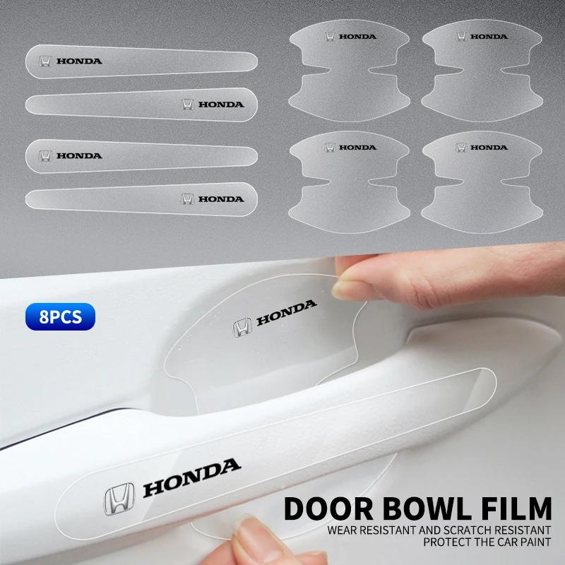 8pcs Car Door Bowl Anti-scratch Badge Clear Door Handle Sticker For Honda Accord Mugen Power Civic CRV Hrv Jazz Accessories