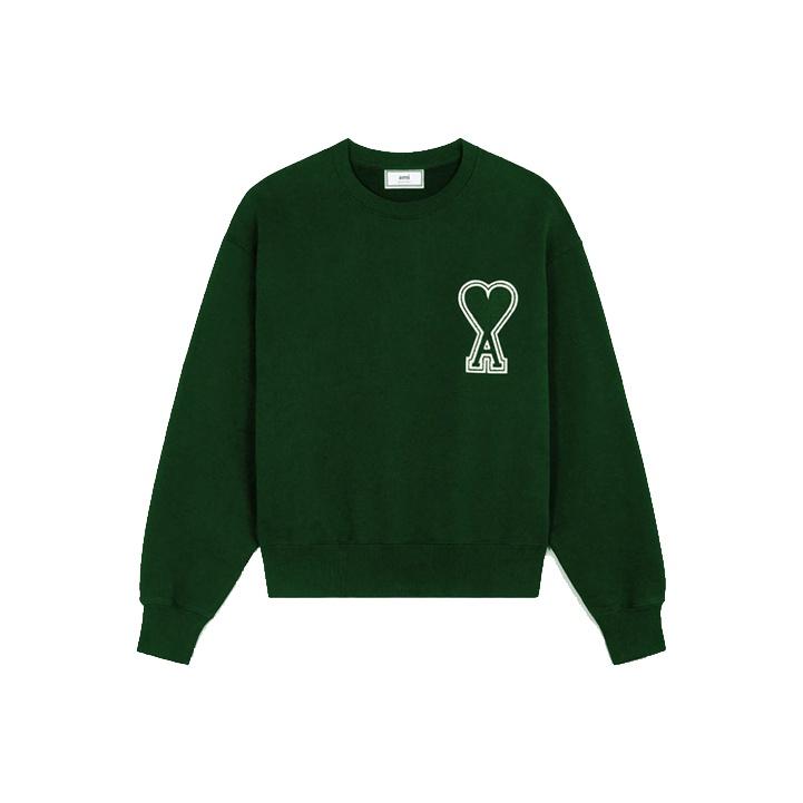AMIPARIS Solid Color Heart Logo Classic Crewneck Sweatshirt Men sweatshirt Green A20HJ037-747