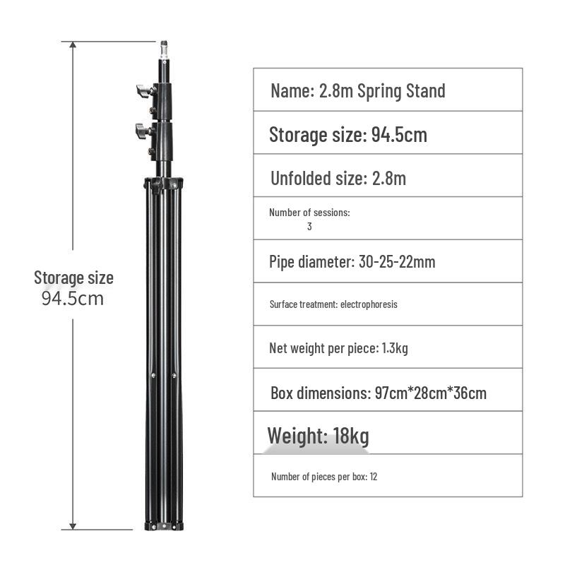 2.8m Heavy-Duty Tripod Flash Stand with Green Screen & Built-in Spring for Photography & Stage Lighting