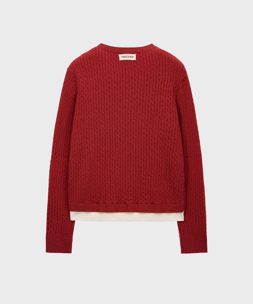 NOIRER FOR WOMAN Layered Henley Neck Signature Cable Knit (Red)