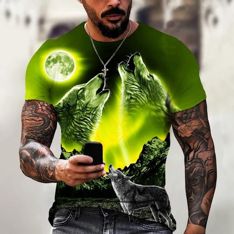 Мужская футболка 2025 Волк с принтом животного Короткий рукав Топ 3D Повседневная Уличная Мужская футболка Оверсайз Футболка Мужская Винтажная одежда