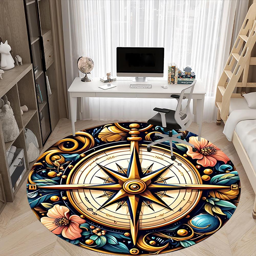 1 шт. Круглый ковер с цветочным узором-компасом для офиса, коврик для помещений, подходит для офиса, под офисные стулья, спальни, гостиной, домашнего декора, декора комнаты