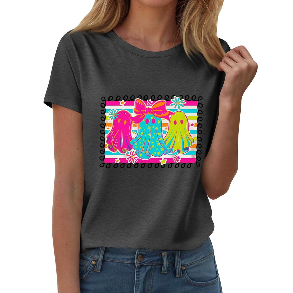 Женские футболки, Женские топы с коротким рукавом, Летняя мода, Повседневные стильные футболки с круглым вырезом, Туники