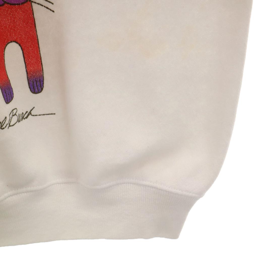 Hanes 80s 90s Old LAUREL BURCH Cat Long sleeve sweat trainer L white Cat Men's Used