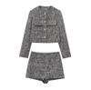2024 Autumn Women's European & American Textured Blazer & A-line Skirt Set