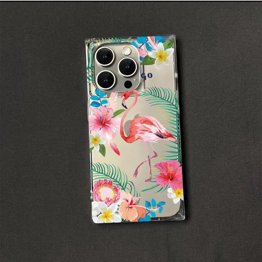 Прозрачный квадратный чехол-трубка для защиты iPhone 13 14 Pro Max 15 Plus 11 16 ProMax 12, чехол с рисунком фламинго, защита от кислорода