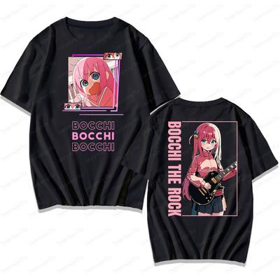 BOCCHI THE ROCK Милый Мультяшный Девушка Повседневная Жизнь Футболка Мужчины Женщины Универсальная С Круглым Вырезом Хлопок Короткий Рукав Любитель Рок-н-Ролла Футболка