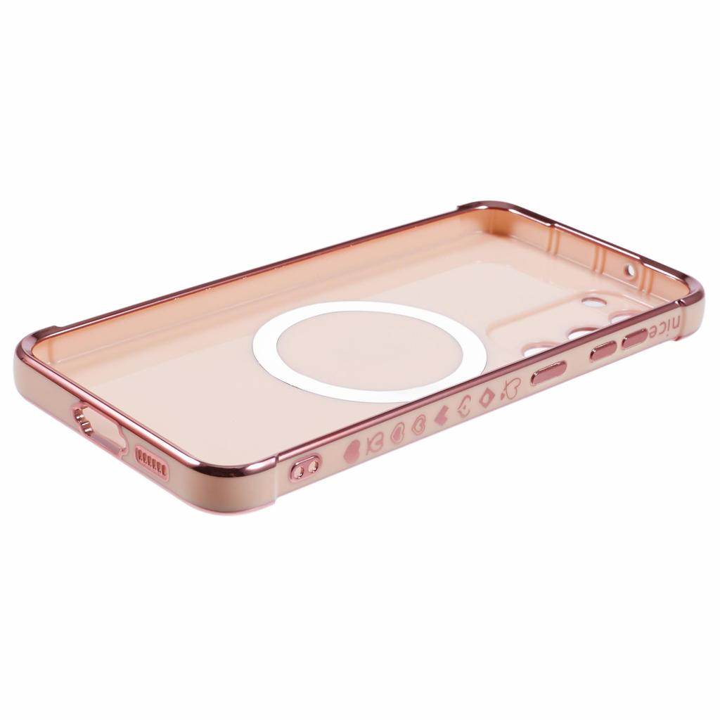 For Samsung Galaxy S23 Case Compatible with MagSafe Electroplated TPU Phone Cover Hollow Love Hearts