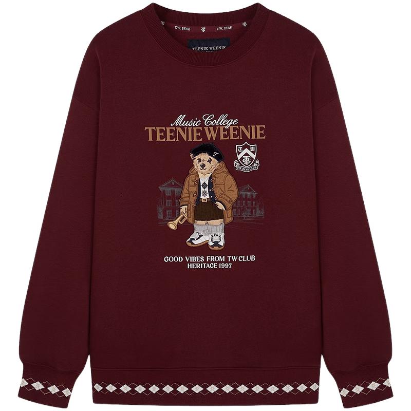 Teenie Weenie Women's Bear Plaid Patchwork Round Neck Sweatshirt