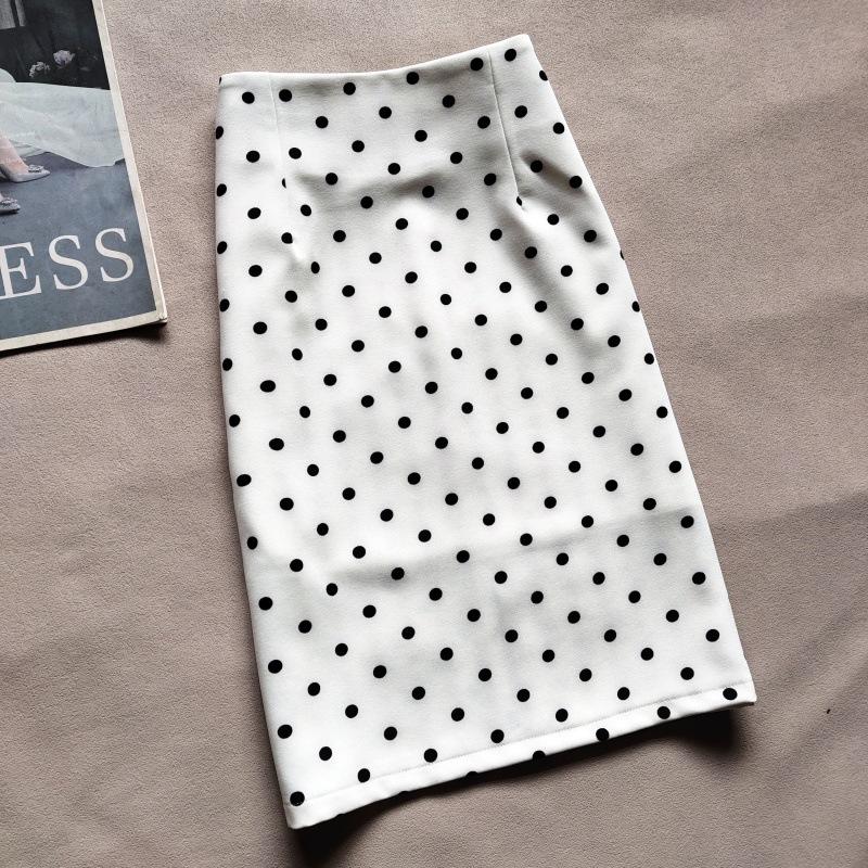 Ретро Юбка-миди в горошек с высокой талией для женщин - Элегантная облегающая стройнящая с разрезом