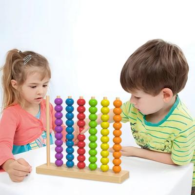 Деревянная игра-последовательность с бусинами для развития мелкой моторики, 7 рядов, дошкольное обучение, сортировка бусин по цветам, нанизывание