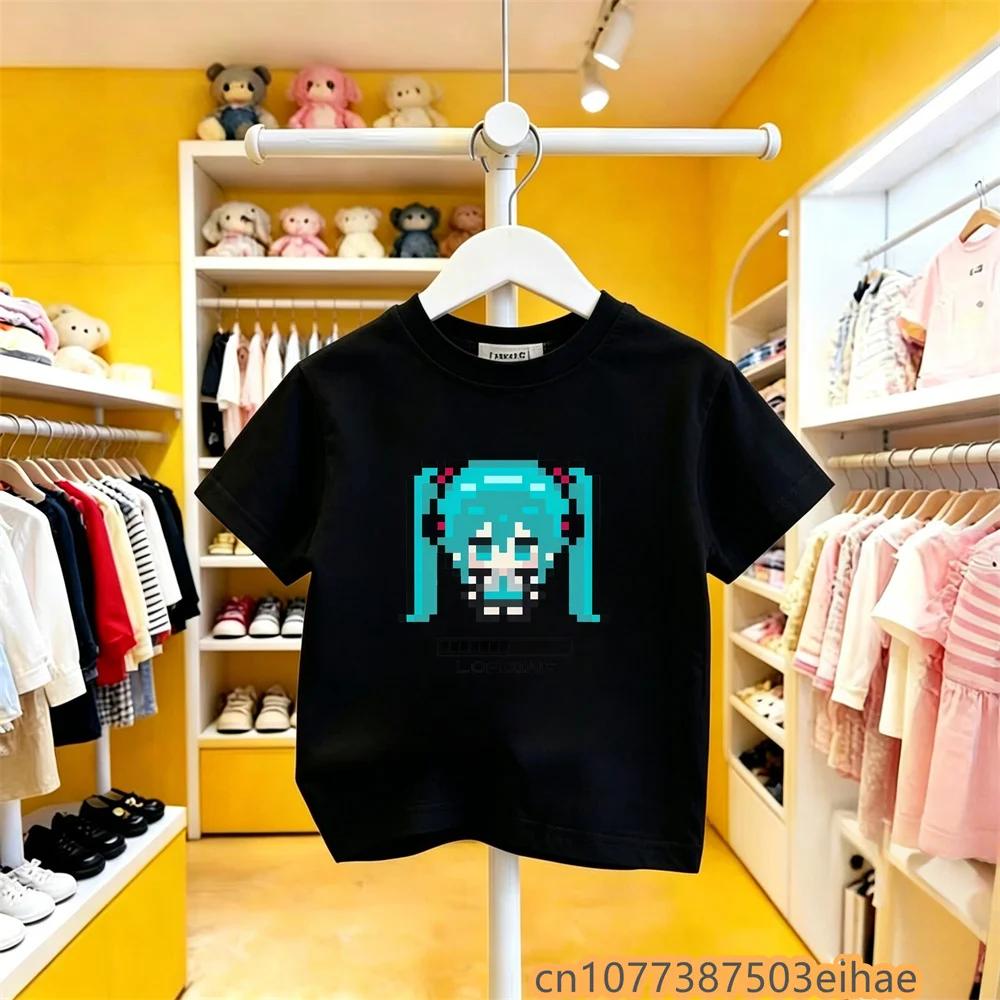 Hatsune Miku New Anime Future Peripheral Collaboration Pure Cotton COS Cartoon Printed Casual Tshirt All Match for Boys Girls