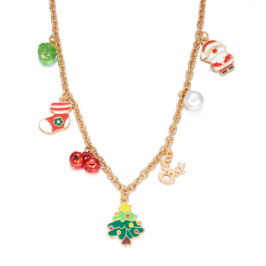 Santa Claus Charm Necklace With Pearl Chain And Festive Elements For Seasonal Gift