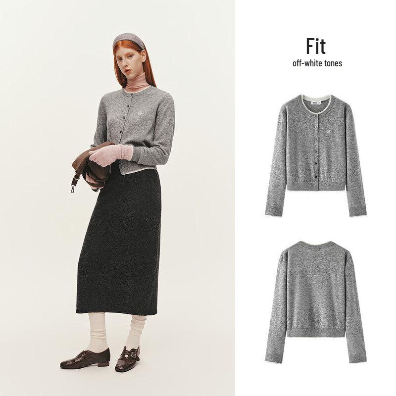 Semir Women's Faux Two-Piece Embroidered Knit Cardigan