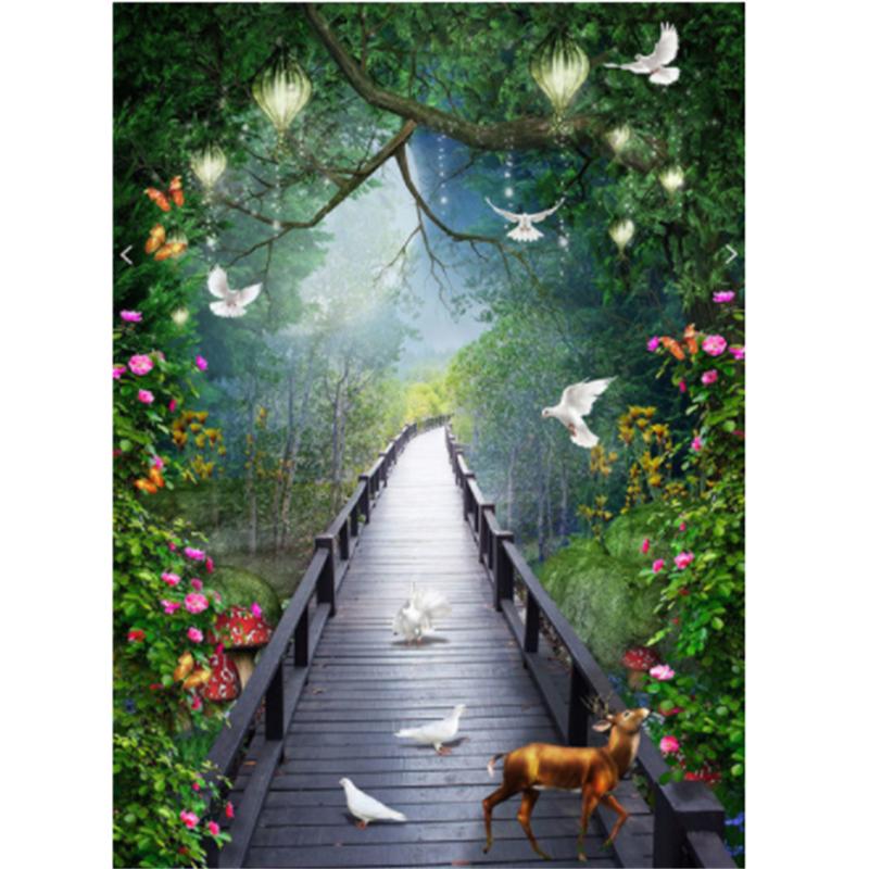 HUACAN 5D алмазная живопись Пейзаж Дерево Алмазная вышивка Лесная дорога для рукоделия и рукоделия Мозаичный мост Осенний декор