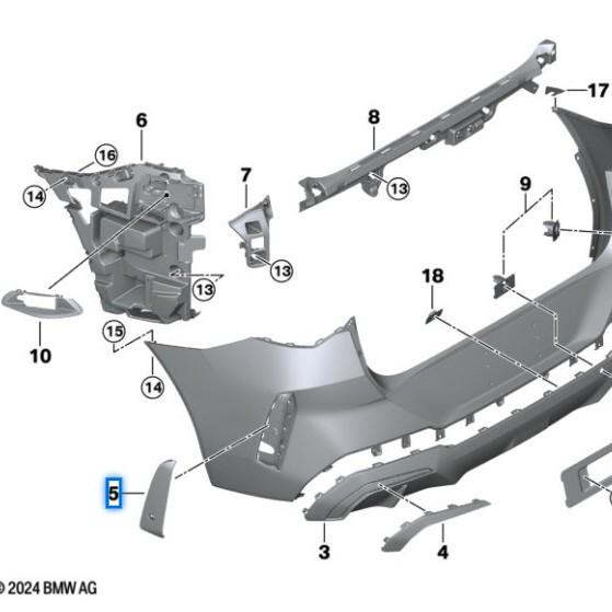 Серебристая накладка на задний бампер BMW X3L G48 (51128087269, 51128087270)