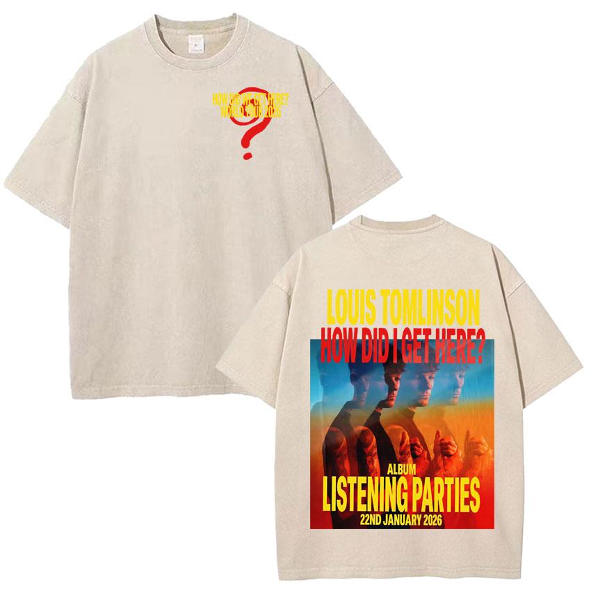 How Did I Get Here Vintage Washed TShirt Singer Louis Tomlinson Album Print Unisexs Cotton Tee Shirt Tide Short Sleeve Fans Gift