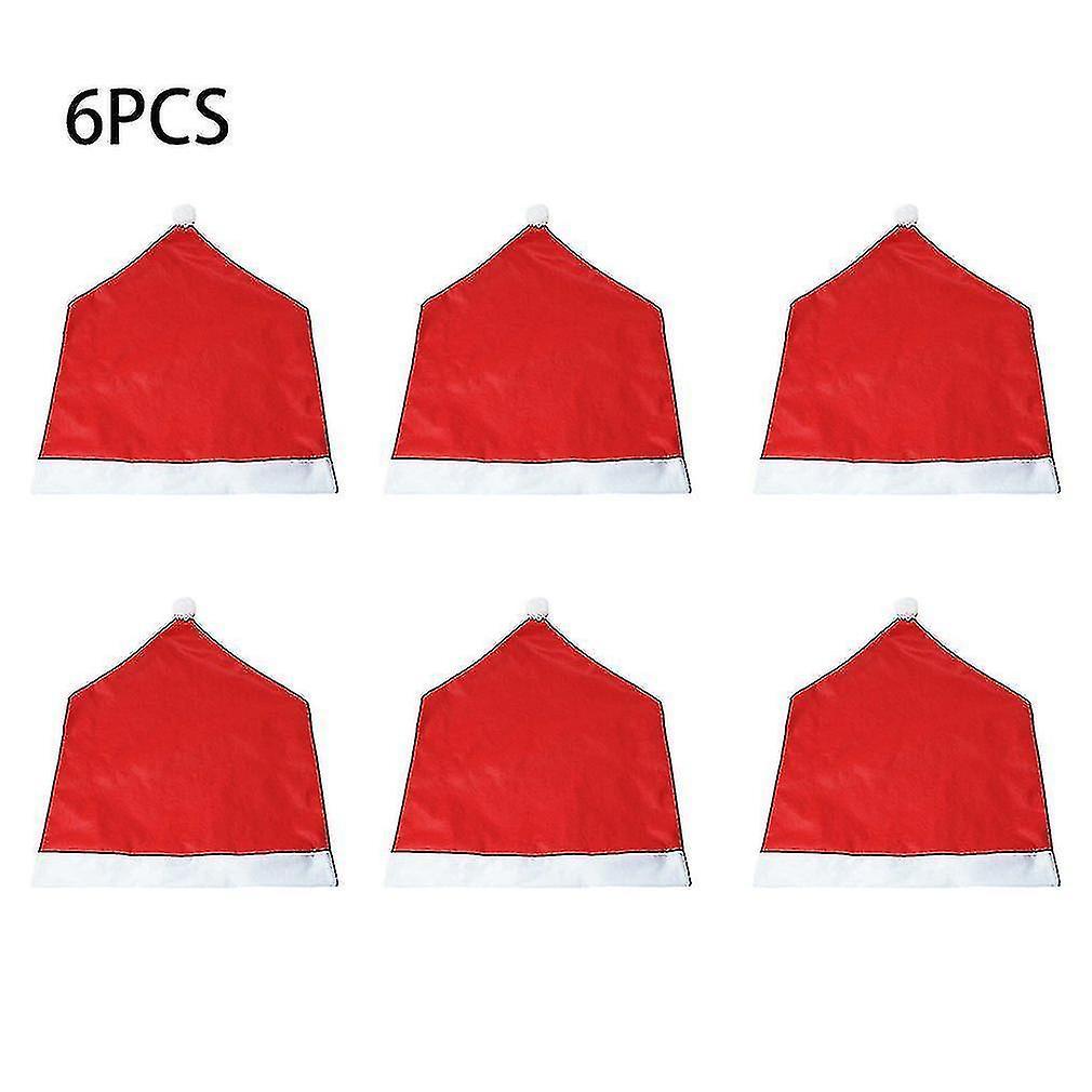 6pcs Christmas Chair Cover Santa Claus Cap Chaircase Red Hat Chair Covering