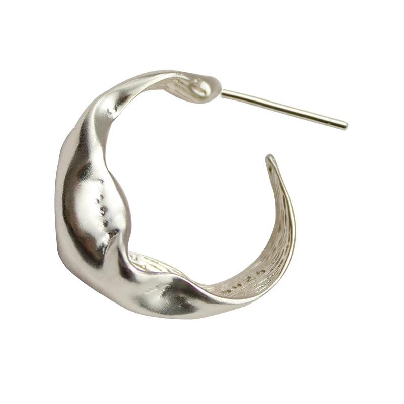 foxanry Silver Color Hoop Earrings for Women New Trendy Vintage Elegant Irregular Texture Party Jewelry Prevent Allergy