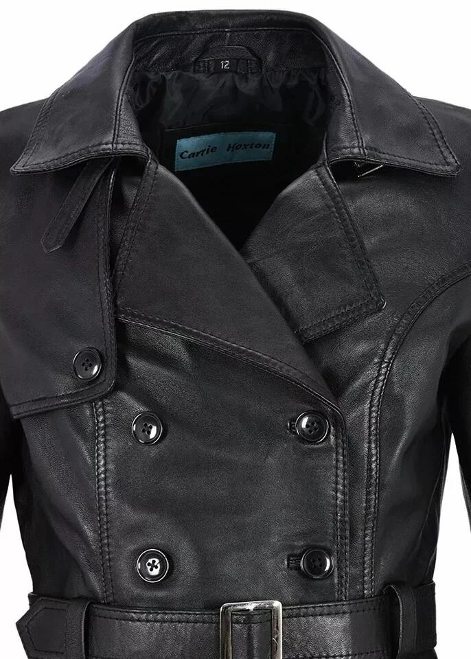 Черный женский плащ из овчины, кожаный, элегантный, ручной работы, стильный, формальный