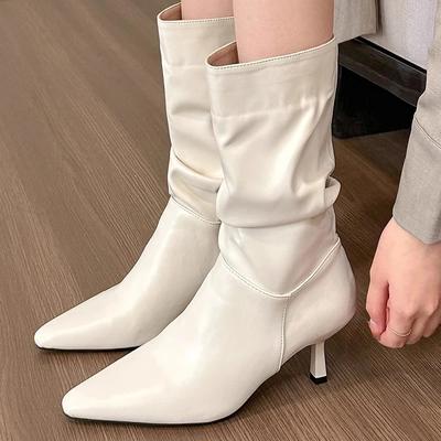 Модные высокие каблуки женские зимние сапоги средней длины с острым носком сексуальные кожаные туфли женские зимние модные ботинки челси 2024 года тренд готический запатос леди