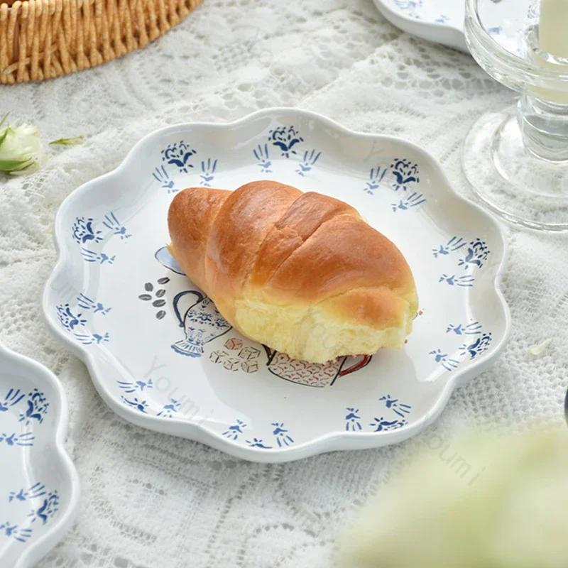 Милая керамическая тарелка во французском стиле для элитной кофейни, послеобеденного чая, изысканная десертная тарелка, домашняя вкусная паста, обеденные тарелки
