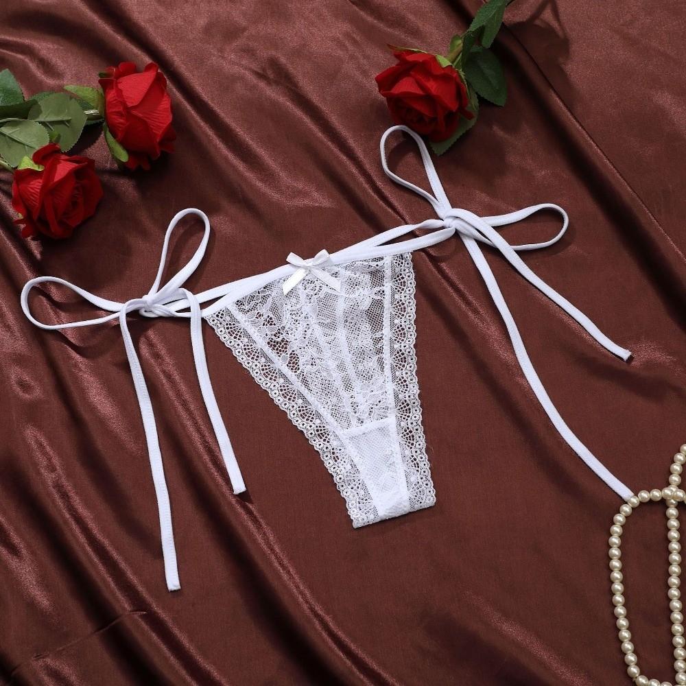 Adjustable Waist Strap Bow Lace Flower Transparent Briefs Female Lingerie Romantic T Panties  Gift