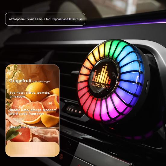 Car Air Freshener Vent Clip Music Rhythm Pickup Light Voice Activated Auto-on-off Long Lasting Fragrance Air Purifying Auto Aromatherapy