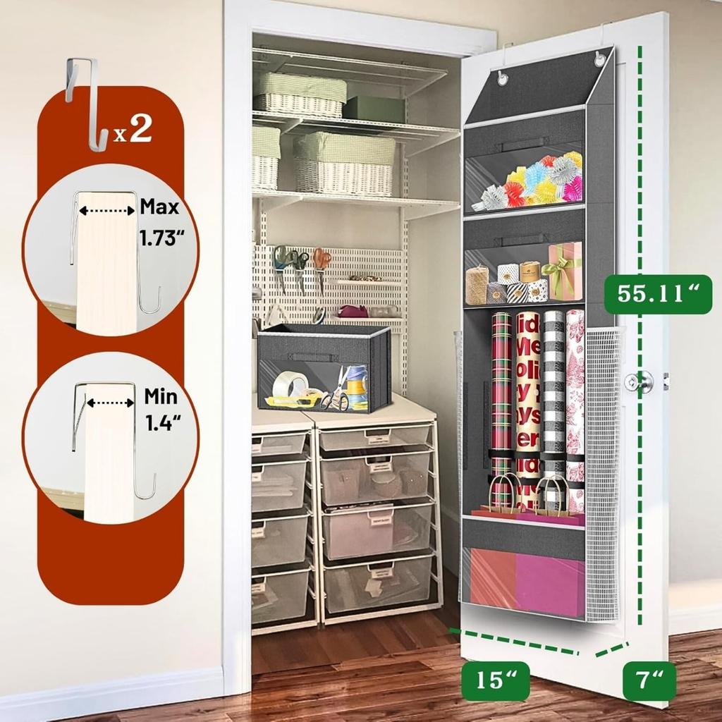 Подвесной органайзер для подарочной упаковочной бумаги с съемным ящиком и боковыми карманами для хранения рождественских лент, бантов, украшений