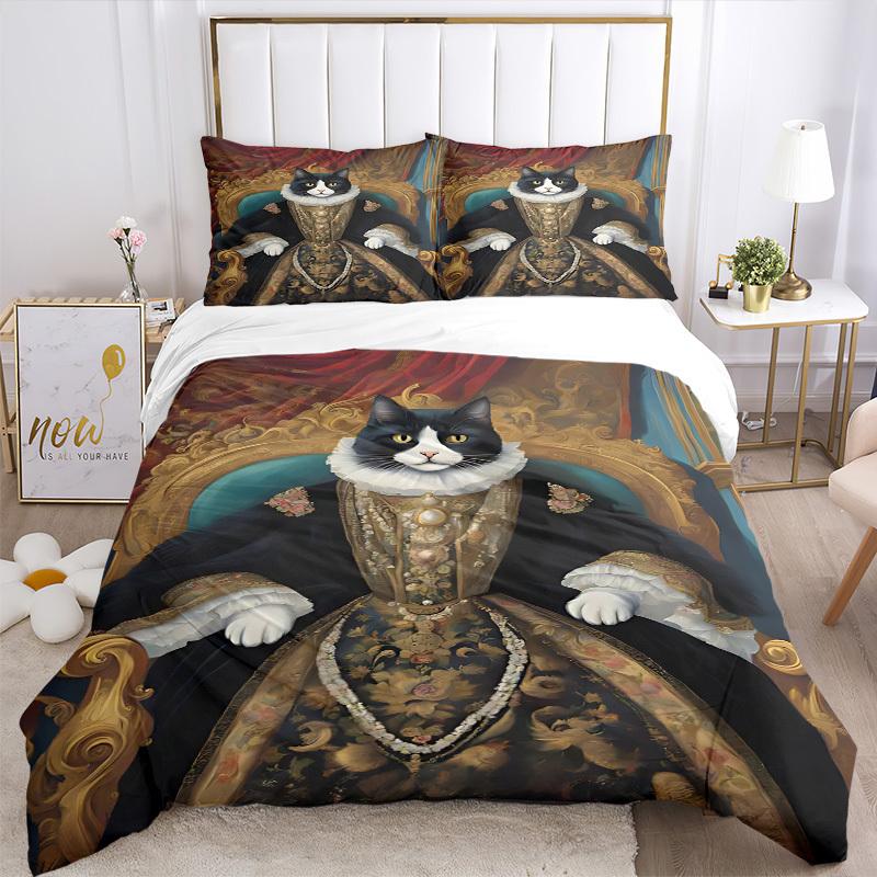3pcs bedding set Royal Feline Includes 1 Comforter + 2 Pillowcases, Without Pillow Inserts, Soft Comfortable,a0909122